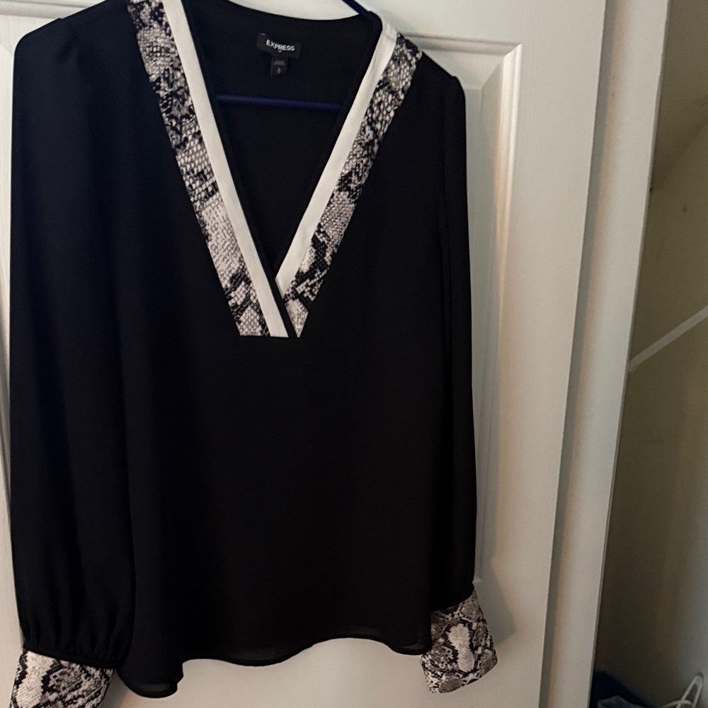 Express Black Top with Snake Print Details